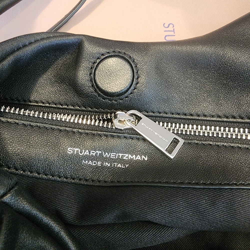 Stuart Weitzman Black Italian Leather Hobo Bag Made In Italy - Picture 7 of 11